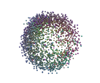 RGL sample application: 3d interactive interface to a random number generator sphere. Random numbers from runif() function in R.